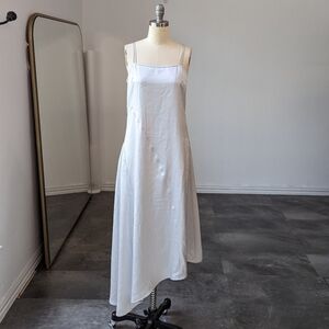 Nap Asymmetrical Hem Square Neckline Satin Slip Dress Gray M leisure luxury